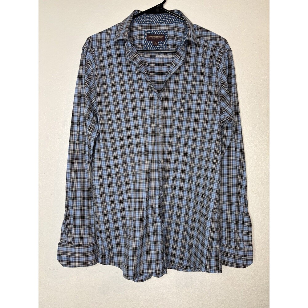 Johnston Murphy Shirt Mens Medium Blue Long Sleeve Collard Button Up Stretch